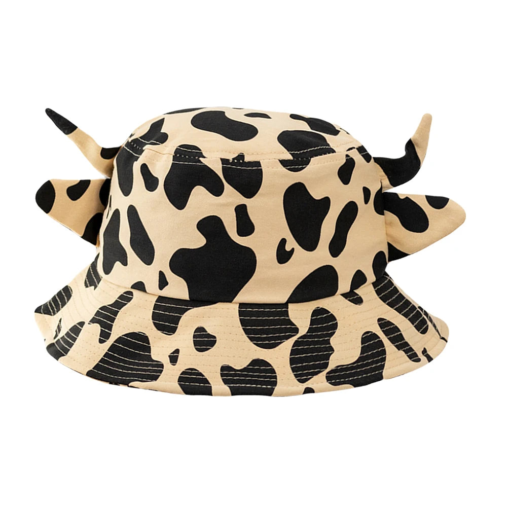 Cow Print Cow Horns Bucket Hat