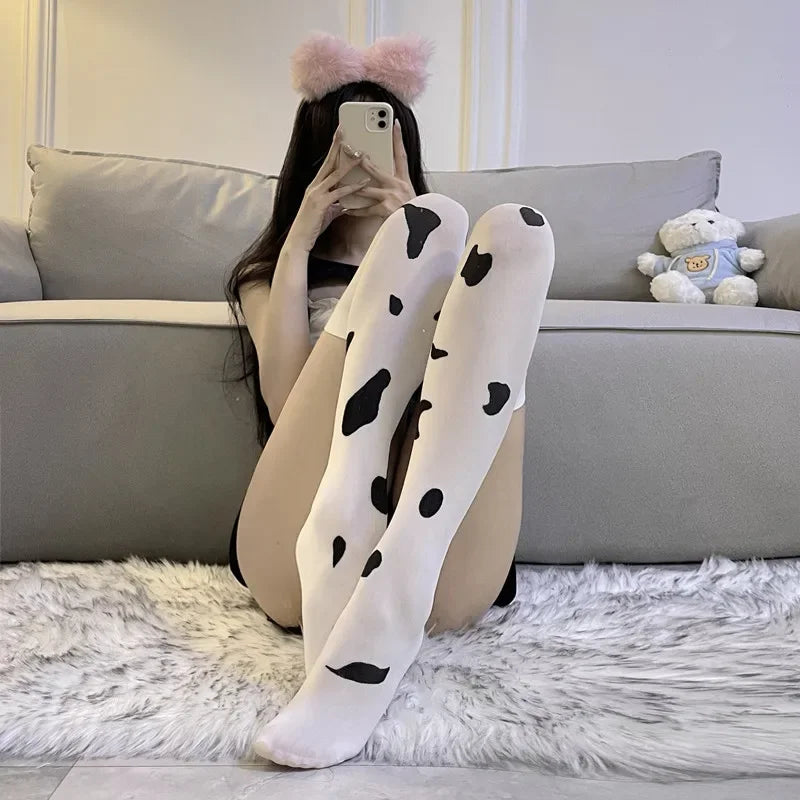 Cow Print Thigh High Stockings