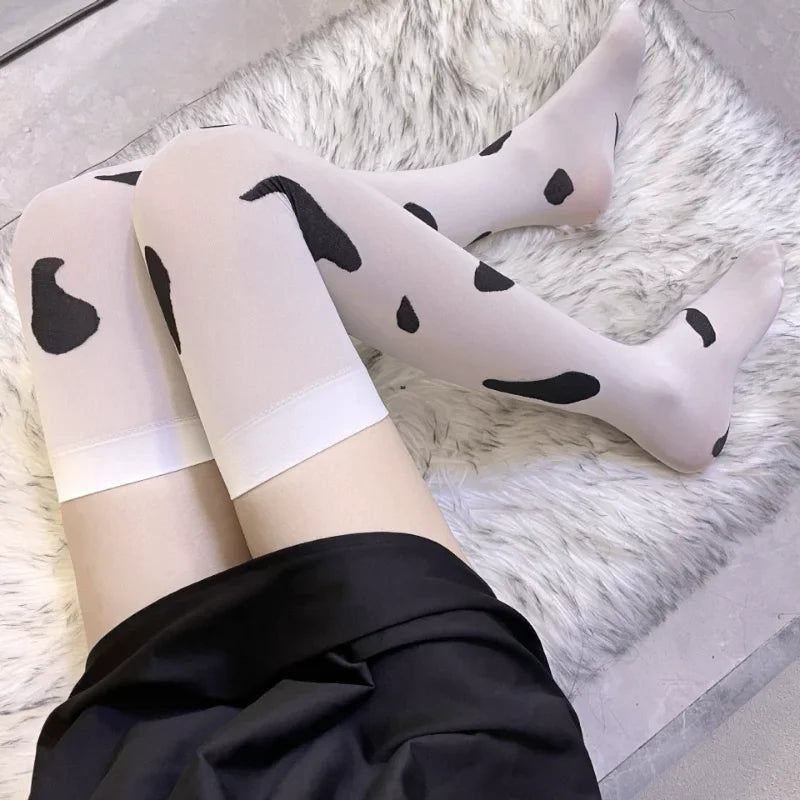 Cow Print Thigh High Stockings