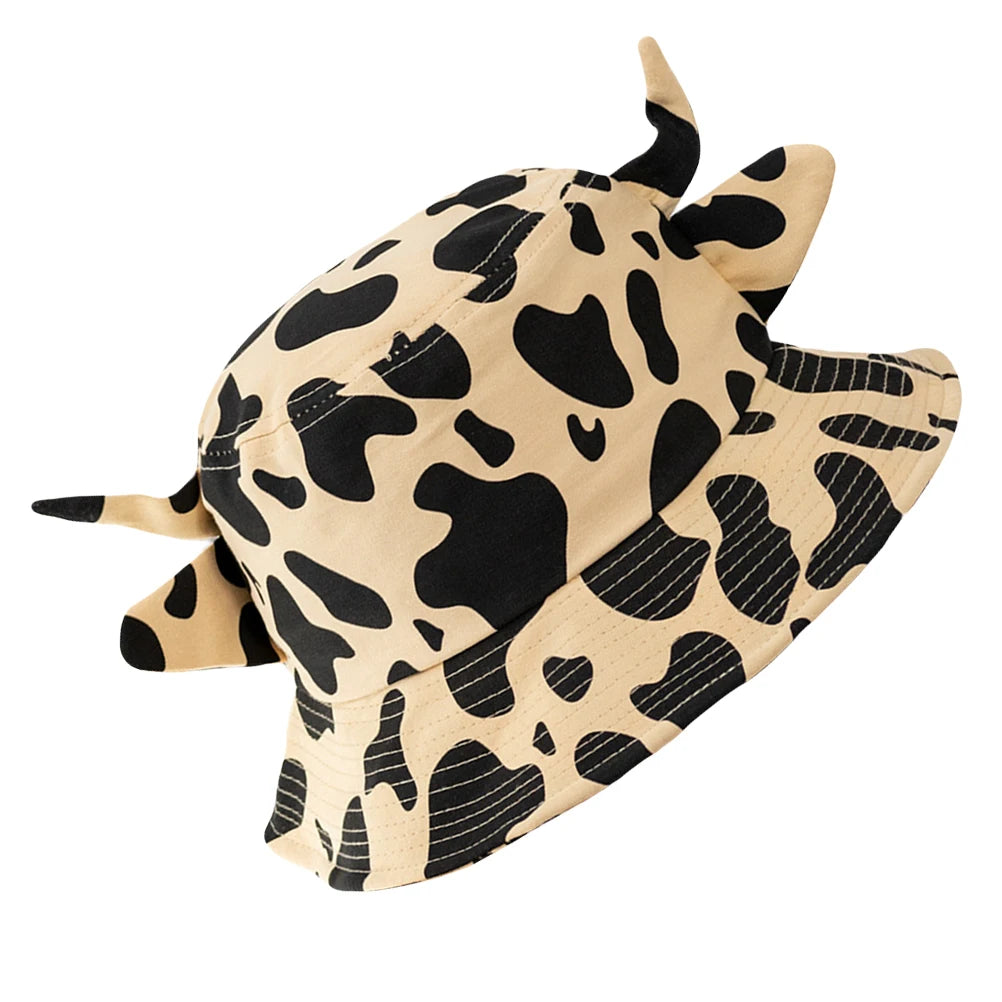 Cow Print Cow Horns Bucket Hat