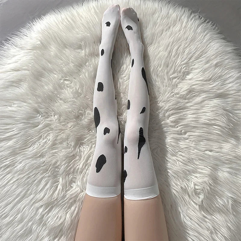 Cow Print Thigh High Stockings