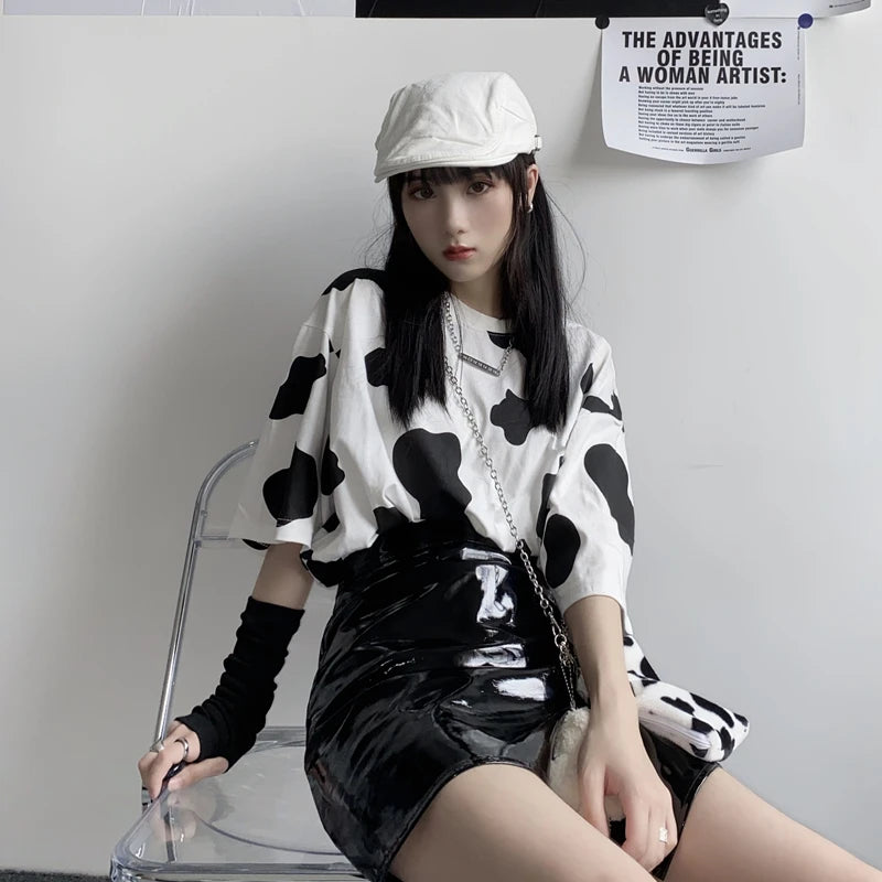 Cow Print Oversized Casual Loose  T-shirt