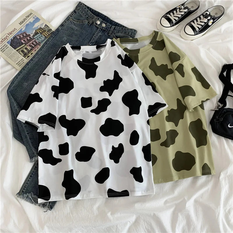 Cow Print Oversized Casual Loose  T-shirt