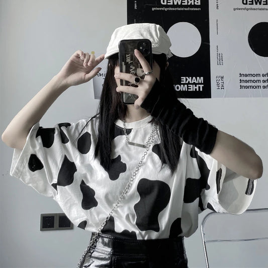 Cow Print Oversized Casual Loose  T-shirt