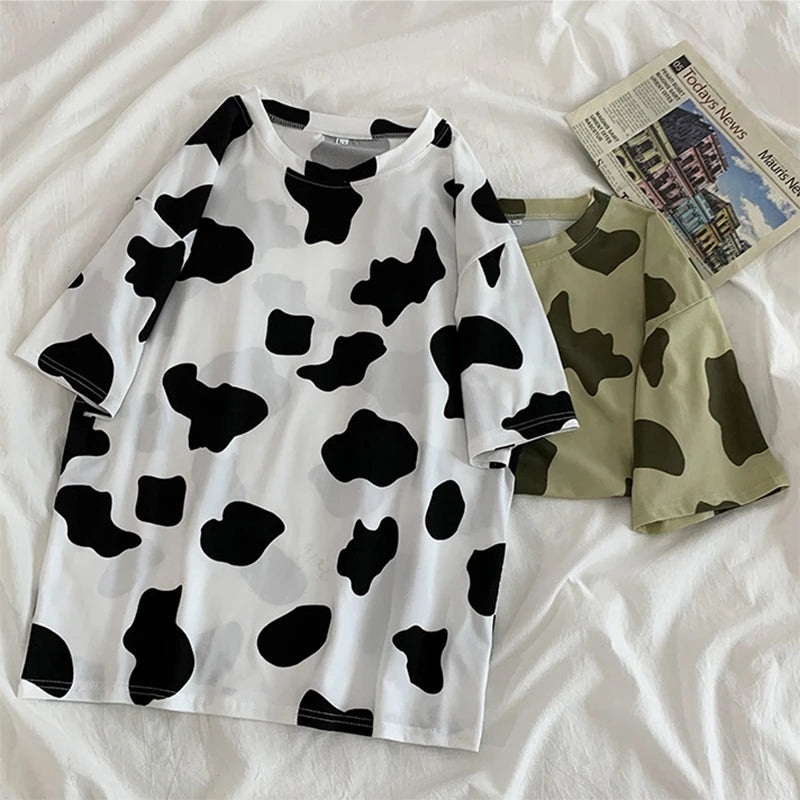 Cow Print Oversized Casual Loose  T-shirt