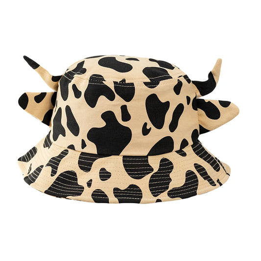 Cow Print Cow Horns Bucket Hat