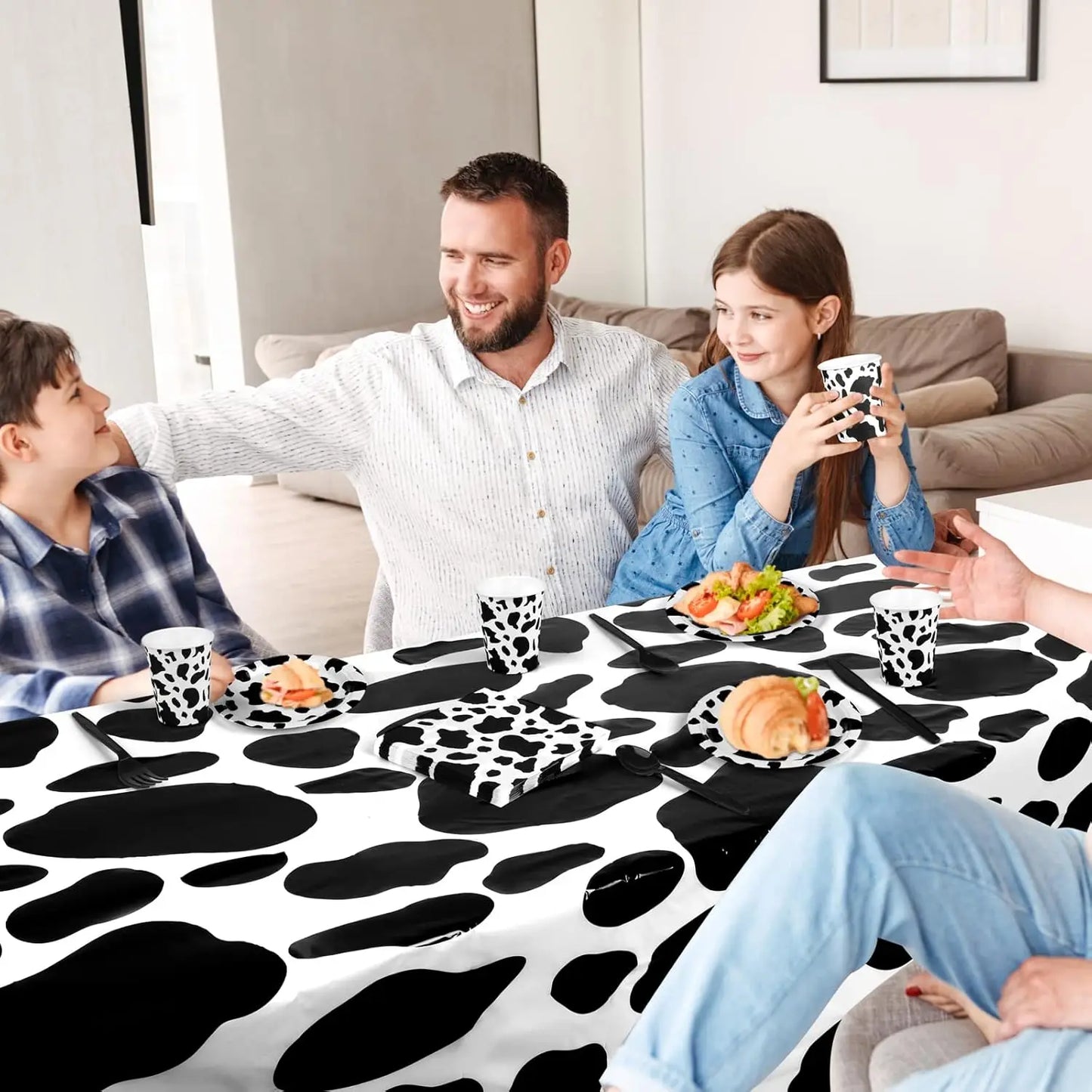 Cow Print Party Supplies Tableware Plates Cups Napkins Tablecloth for Farm Animal Cow Print Themed Birthday Party DIY Decoration