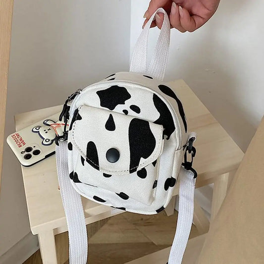 Cow Print Small Square Canvas Crossbody Bag