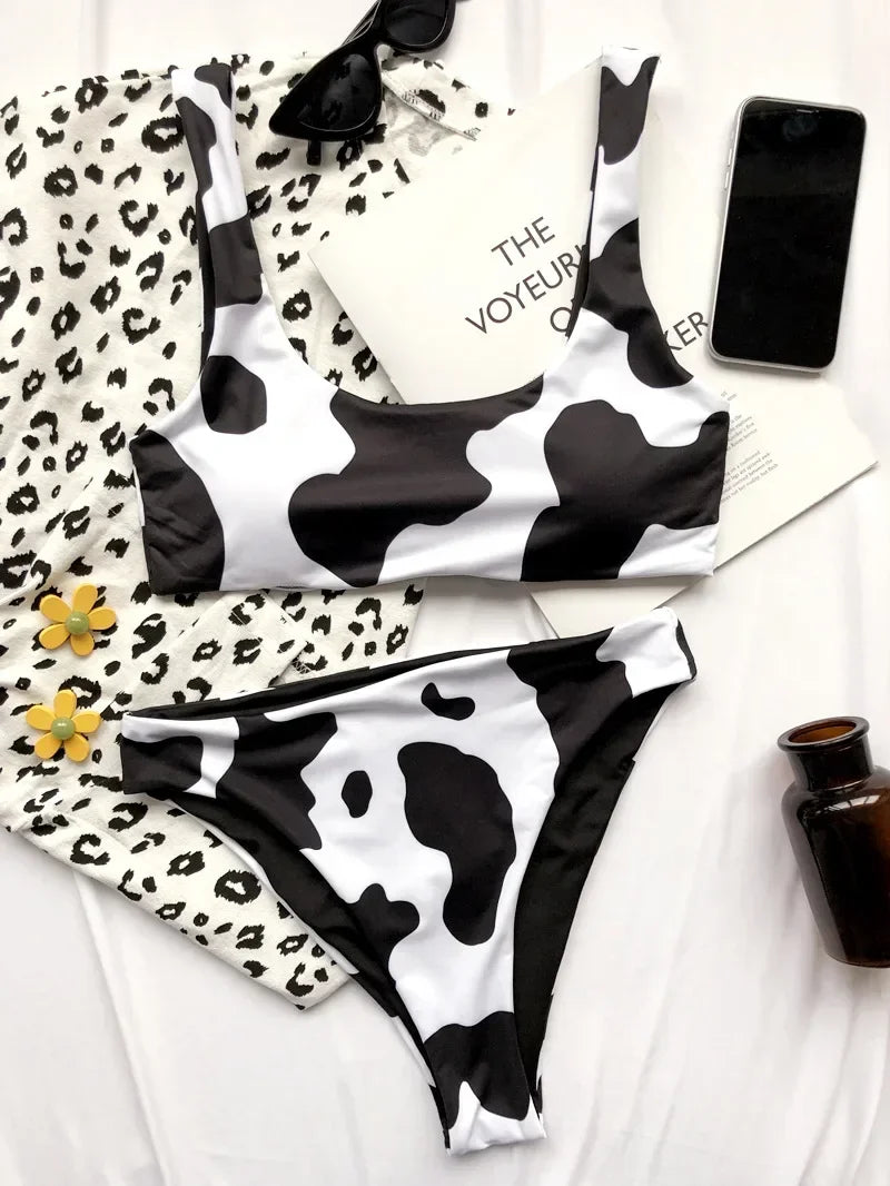 Cow Print High Waist Bikini