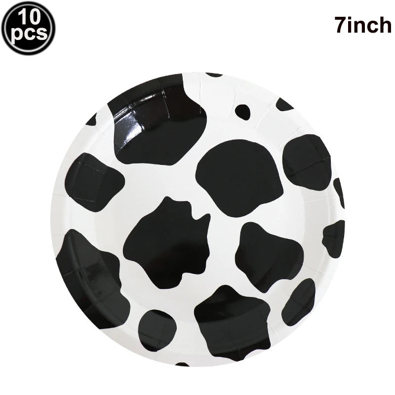Cow Print Party Supplies Tableware Plates Cups Napkins Tablecloth for Farm Animal Cow Print Themed Birthday Party DIY Decoration