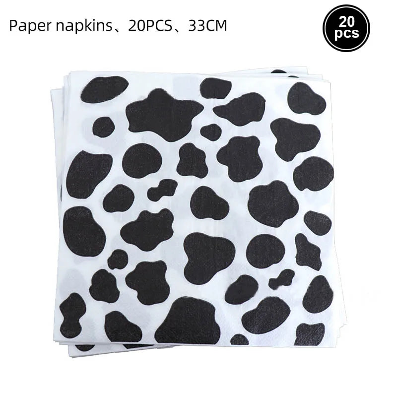 Cow Print Party Supplies Tableware Plates Cups Napkins Tablecloth for Farm Animal Cow Print Themed Birthday Party DIY Decoration
