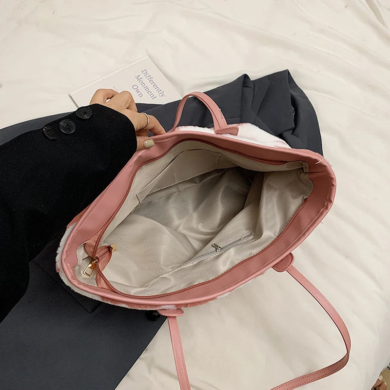 Cow Print Plush Shoulder Bag